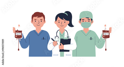 Medical professionals with blood bags.