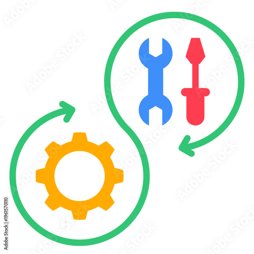 Colorful DevOps icon vector illustration featuring modern workflow, automation, and cloud integration concepts