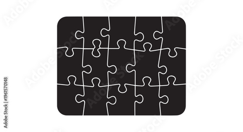 A black jigsaw puzzle with white lines on a plain white background