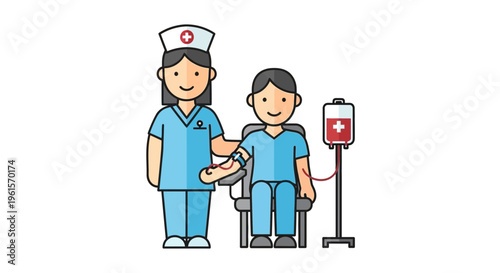 Nurse assisting patient with IV drip.