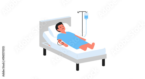 Patient lying in hospital bed.