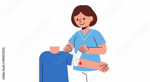 Nurse treating patient with medical care.