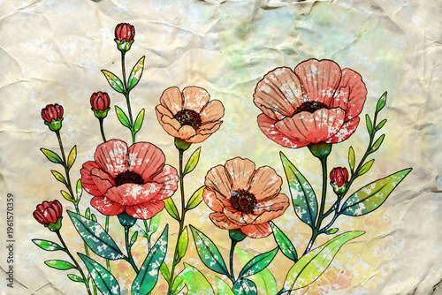 red poppies on a grunge background
