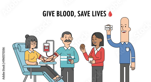 People donating and holding blood.