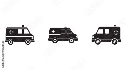 Ambulance vehicles icons in different angles  emergency medical services transportation symbols