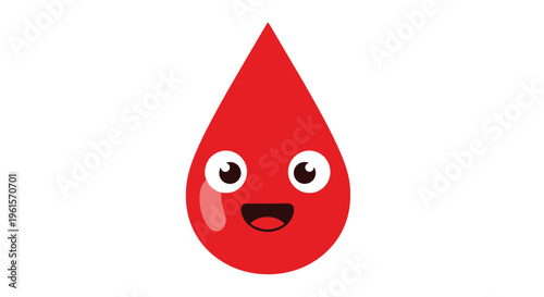 Smiling Red Blood Drop Character Face.