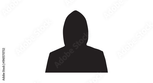 A black silhouette of a person wearing a hoodie on a white background