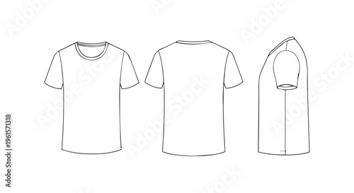 Detailed technical drawing of a t-shirt from various angles