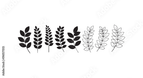 A collection of eight different leaf silhouettes in various styles and designs