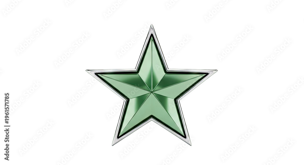 Obraz premium Green metallic star on white background