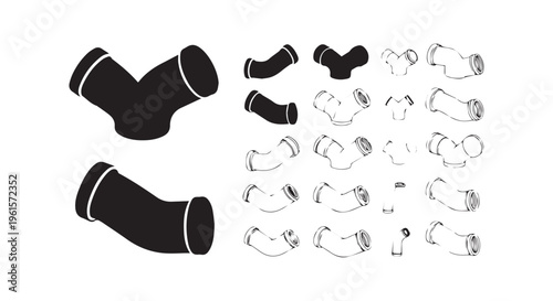 A collection of various pipe fittings and couplings in different shapes and sizes