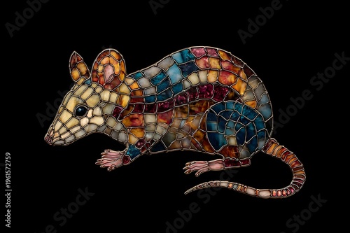 Stained glass Possum, bute made with fine jewelery stone high resolution, black background