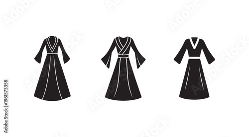 Blackandwhiteillustrationofthreedifferentrobeswithwhitetrimisolatedonwhitebackground