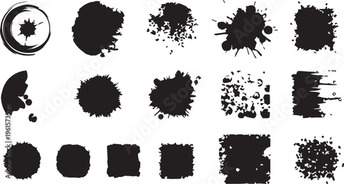 Artistic grunge brush strokes and ink splatters vector illustration set