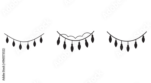 Blackstringlightswithdropletshapedlampsvariousstylesandlengthsisolatedontransparent background