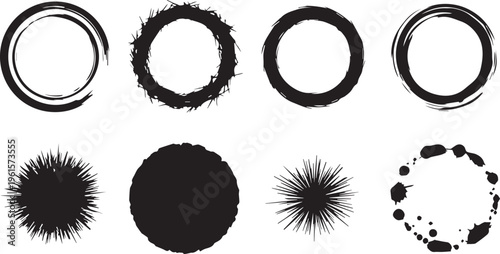 Abstract Grunge Brush Stroke Circle Frames Set Vector Illustration Elements