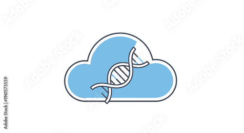 Cloud icon with DNA helix symbolizing genetic data storage, bioinformatics, and cloud computing technology.