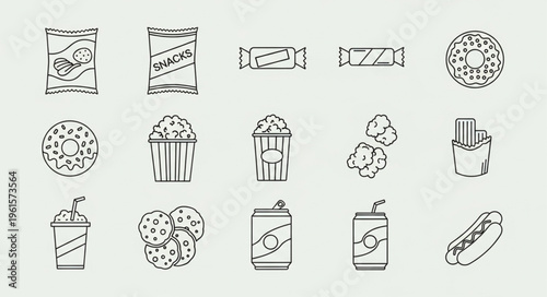 Hand-Drawn Sketch of Unhealthy Junk Food Items Collection.