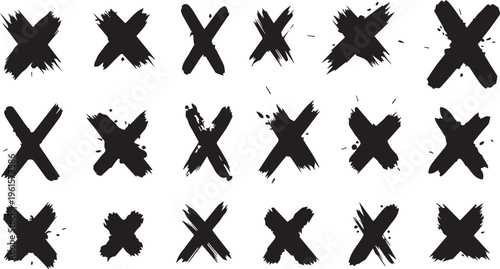 Hand drawn grunge X marks vector illustration set for design elements