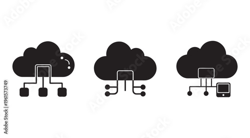 Cloud computing icons with various devices and connections  cloud technology  data storage  network  internet  communication