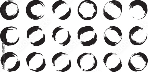 Abstract Brush Stroke Circle Frames Artistic Design Elements Vector Illustration