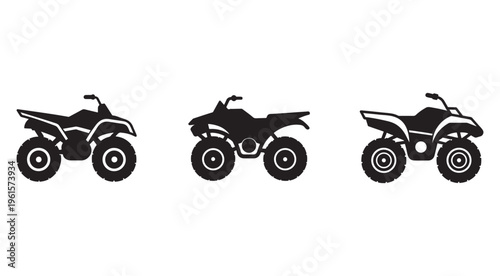 Fourwheeler ATV silhouettes in different positions side view  quads  offroad vehicles