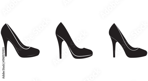Highheeledshoesinvariouspositionssilhouetteicons  three highheeled shoes in different positions