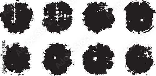 Abstract grunge circular shapes set, distressed ink blots vector illustration.