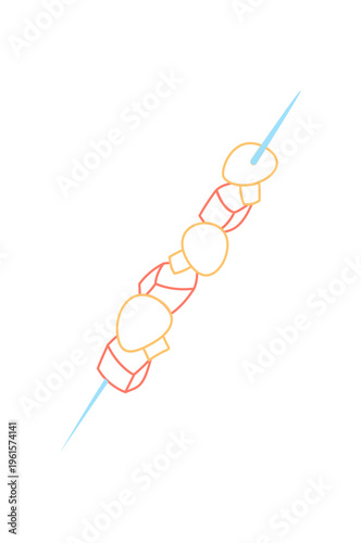 Color camp skewer doodle silhouette icon with strong line and element style. Outdoor campfire picnic graphic, adventure and nature concept, suitable for trekking camping recreation themes.