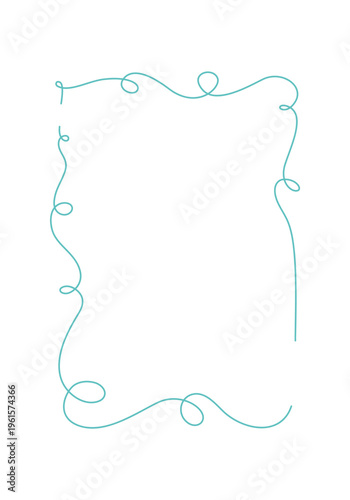 Whimsical hand drawn wedding frame in simple curly line on white background. Cute doodle border acts as romantic ornate element for card or invitation. Delicate blue frame suits social media post and