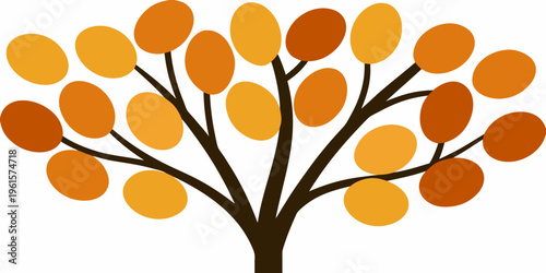 Stylized autumn tree with oval leaves in shades of orange and brown