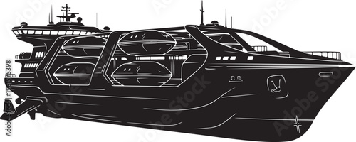 Luxury yacht design in black and white illustration style