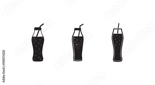 Soda bottles with straws in different shapes and sizes  soft drink illustrations