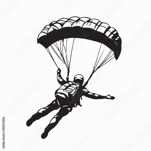 Man Parachuting Silhouette For Extreme Sport Event Silhouette Vector