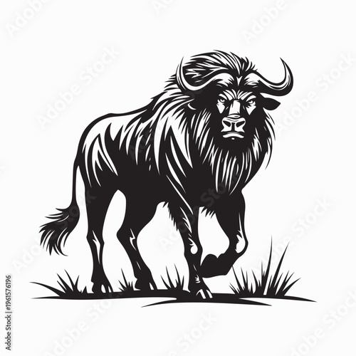 Walking Wildebeest Profile Silhouette for Wildlife Conservation