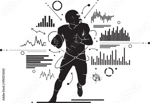 American Football Player with Data Analysis Graphs and Charts