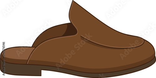 Brown leather mule shoe illustration, modern slip-on footwear design with minimalist style, comfortable fashion accessory isolated on white background vector
