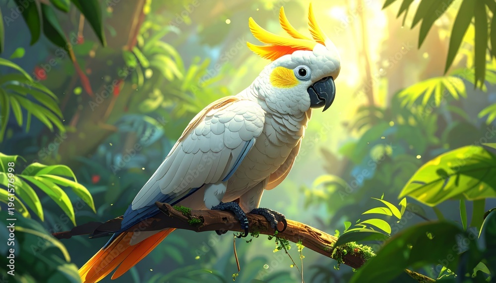 Fototapeta premium white parrot perched on a branch