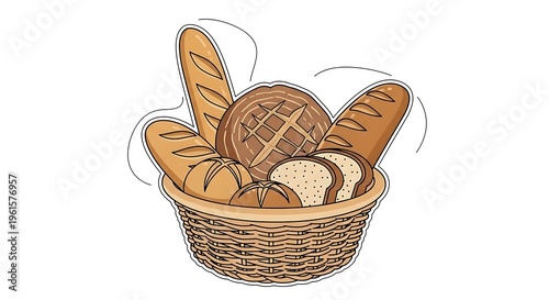 Freshly baked bread in wicker basket.