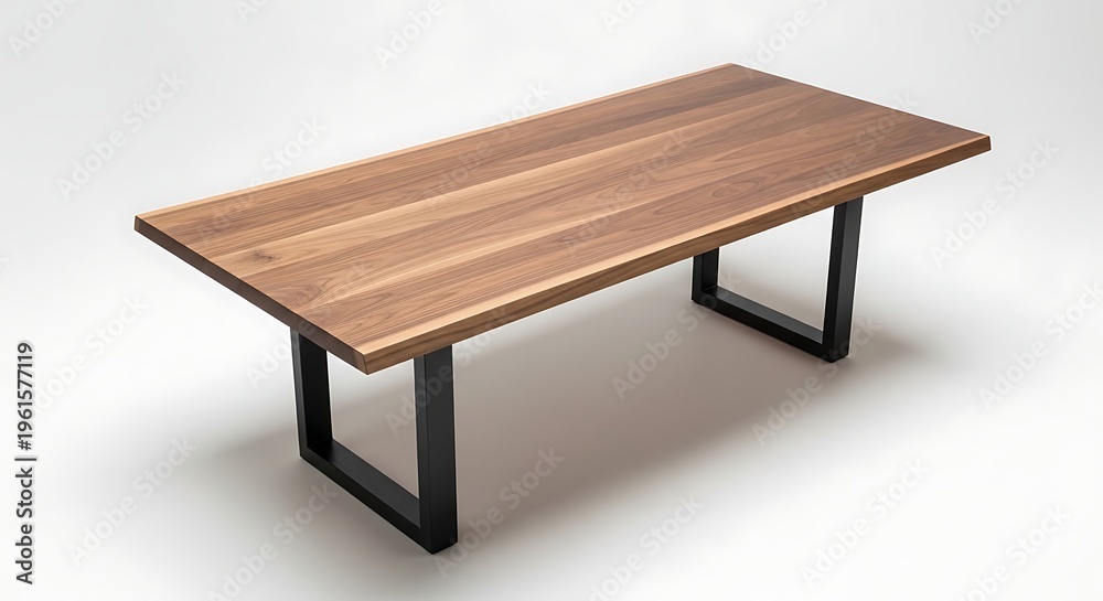 Fototapeta premium A wooden table with black metal legs on a white background