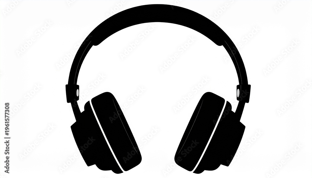 Fototapeta premium Headphone Silhouette: A sleek, black headphone, its form a testament to simplicity and sound, is positioned prominently. Evoking a sense of auditory delight and technological sophistication.