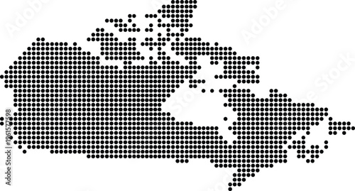Canada dotted map vector illustration, abstract Canadian geographic silhouette with halftone dot pattern, modern minimal design isolated on white background