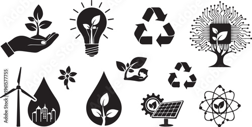 Eco Friendly Icons for Sustainable Living and Green Technology