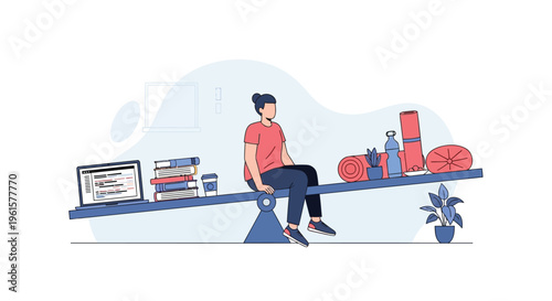 Work life balance, office stress, workload management, vector illustration