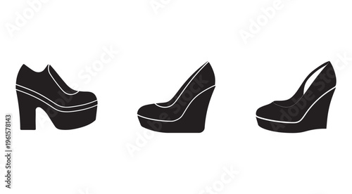Three black highheeled shoes with white outlines in different angles on white background  highheeled shoes  black shoes