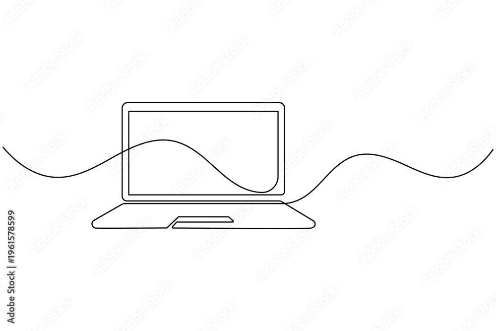 Obraz premium Laptop Computer Continuous One Line Drawing Minimalist Notebook Computer Outline Vector Illustration