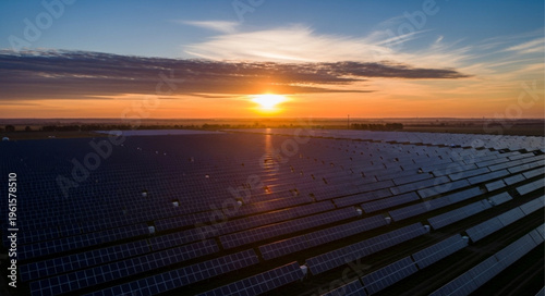 Solar panels at sunset.