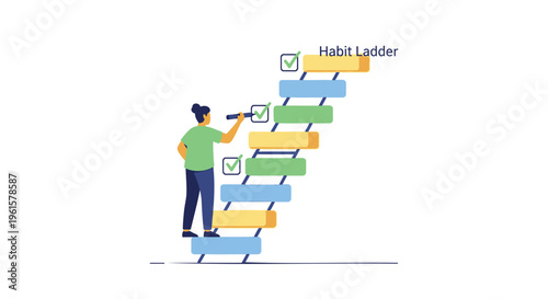 Habit tracker, goal setting, checklist ladder, productivity vector