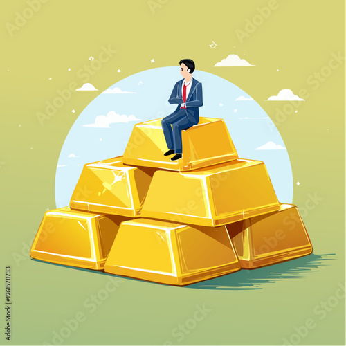 金インゴットと考える男性投資成功ベクター