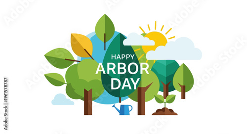 Happy Arbor Day Celebration with Trees Nature and Environmental Awareness Illustration
